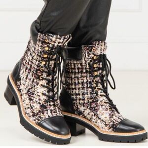 Tory Burch Miller Tweed Lace-Up Combat Boots | Black | Women’s Size 11M